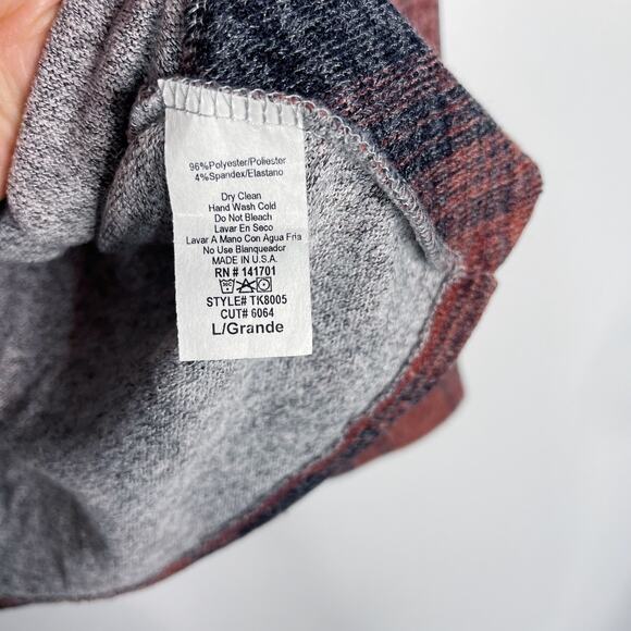 New 143 Story by Line Up L Gray Orange Plaid Cut Out Neck Twist Front Knit Top - Picture 7 of 7